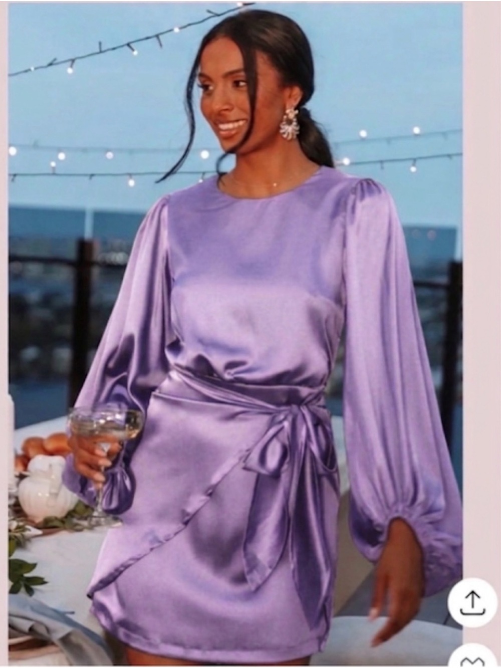 Petal & Pup Lavender Satin Wrap Mini Dress